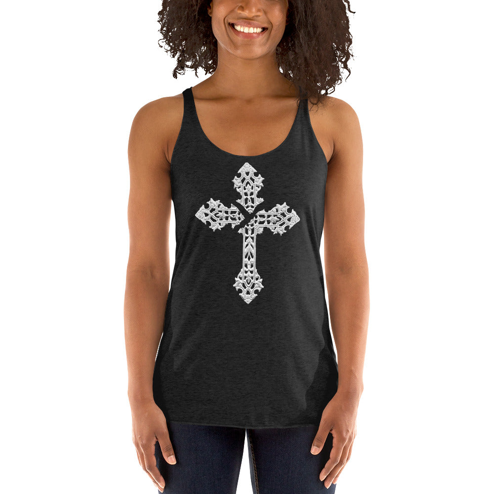 Broken Holy Cross Women's Racerback Tank Top Shirt - Edge of Life Designs