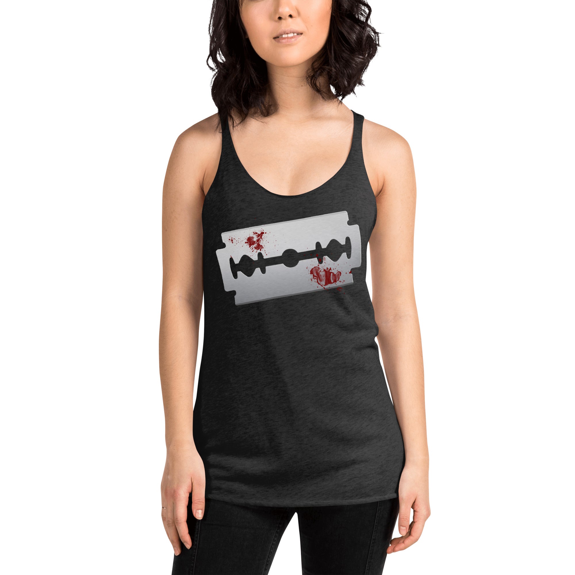 Blood Violin Bloody Razor Blade Horror Women's Racerback Tank Top Shirt - Edge of Life Designs