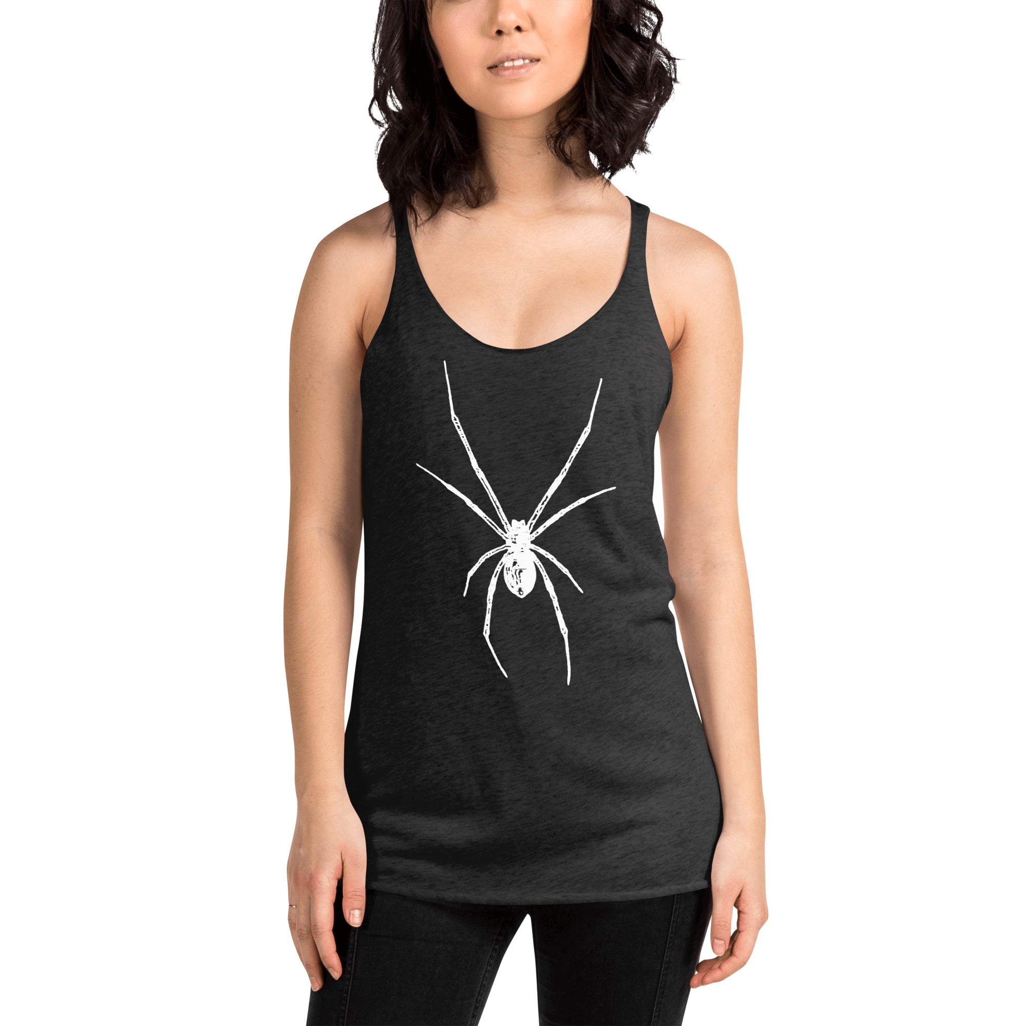 White Creepy Spider Arachnid Black Widow Women's Racerback Tank Top Shirt - Edge of Life Designs