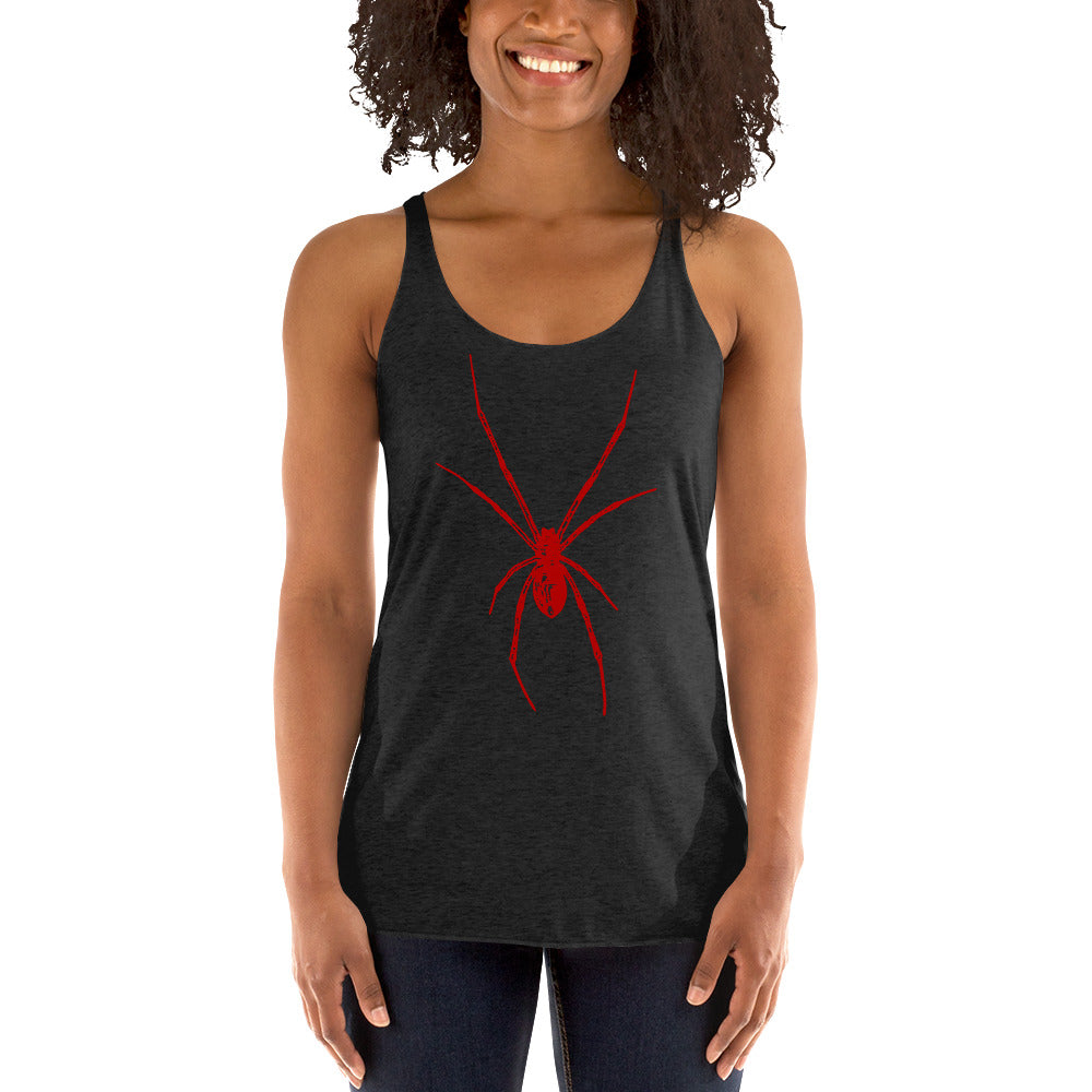 Red Creepy Spider Arachnid Black Widow Women's Racerback Tank Top Shirt - Edge of Life Designs