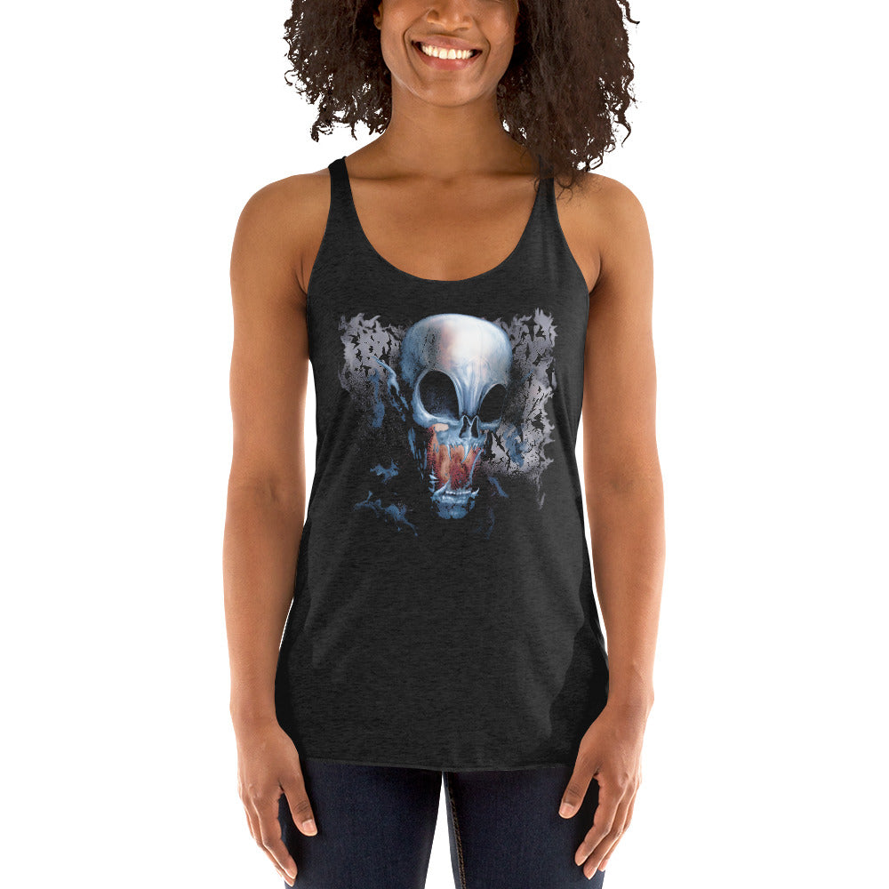 Vampire Demon Skull Melting with Bats Women's Racerback Tank Top Shirt - Edge of Life Designs