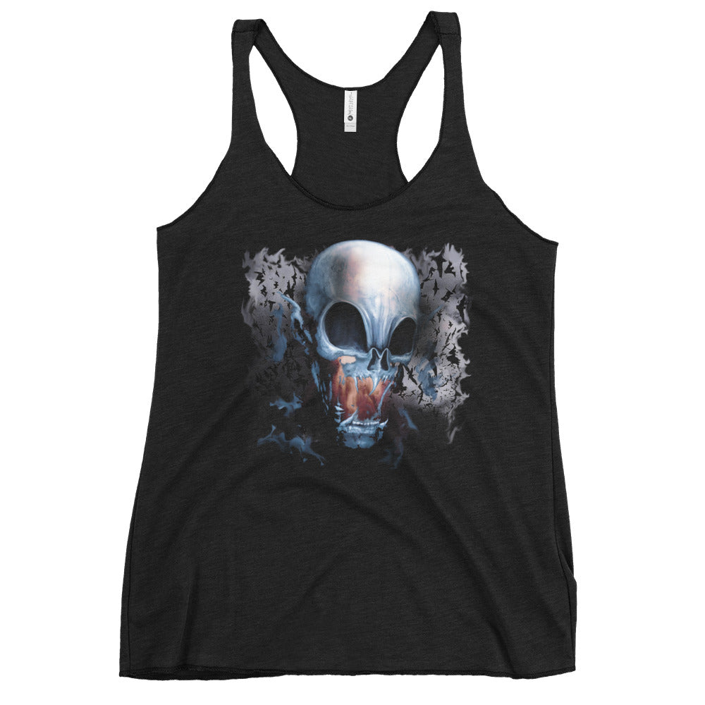 Vampire Demon Skull Melting with Bats Women's Racerback Tank Top Shirt - Edge of Life Designs