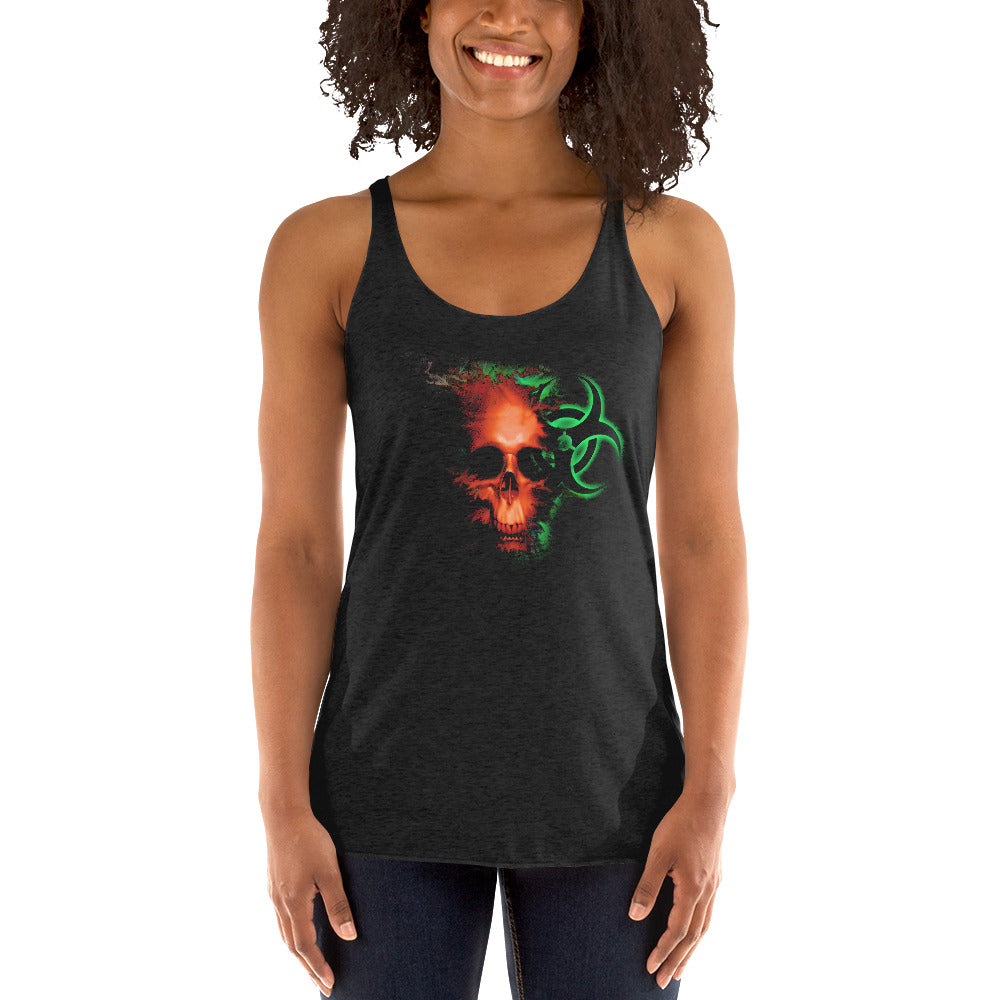 Radioactive Zombie Skull Bio Hazard Women's Racerback Tank Top Shirt - Edge of Life Designs