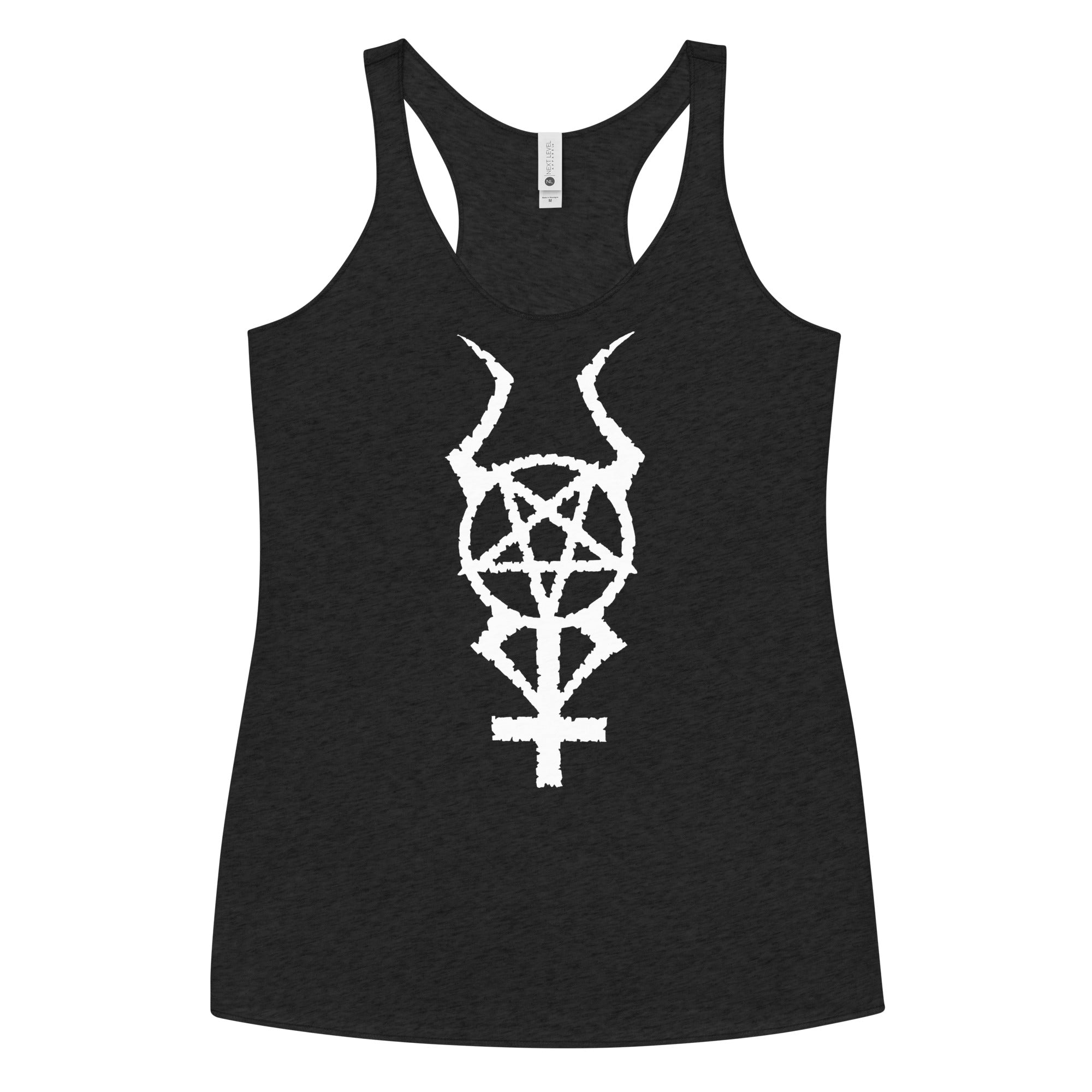 White Horned Pentacross Ritual Pentagram Cross Women's Racerback Tank Top Shirt - Edge of Life Designs