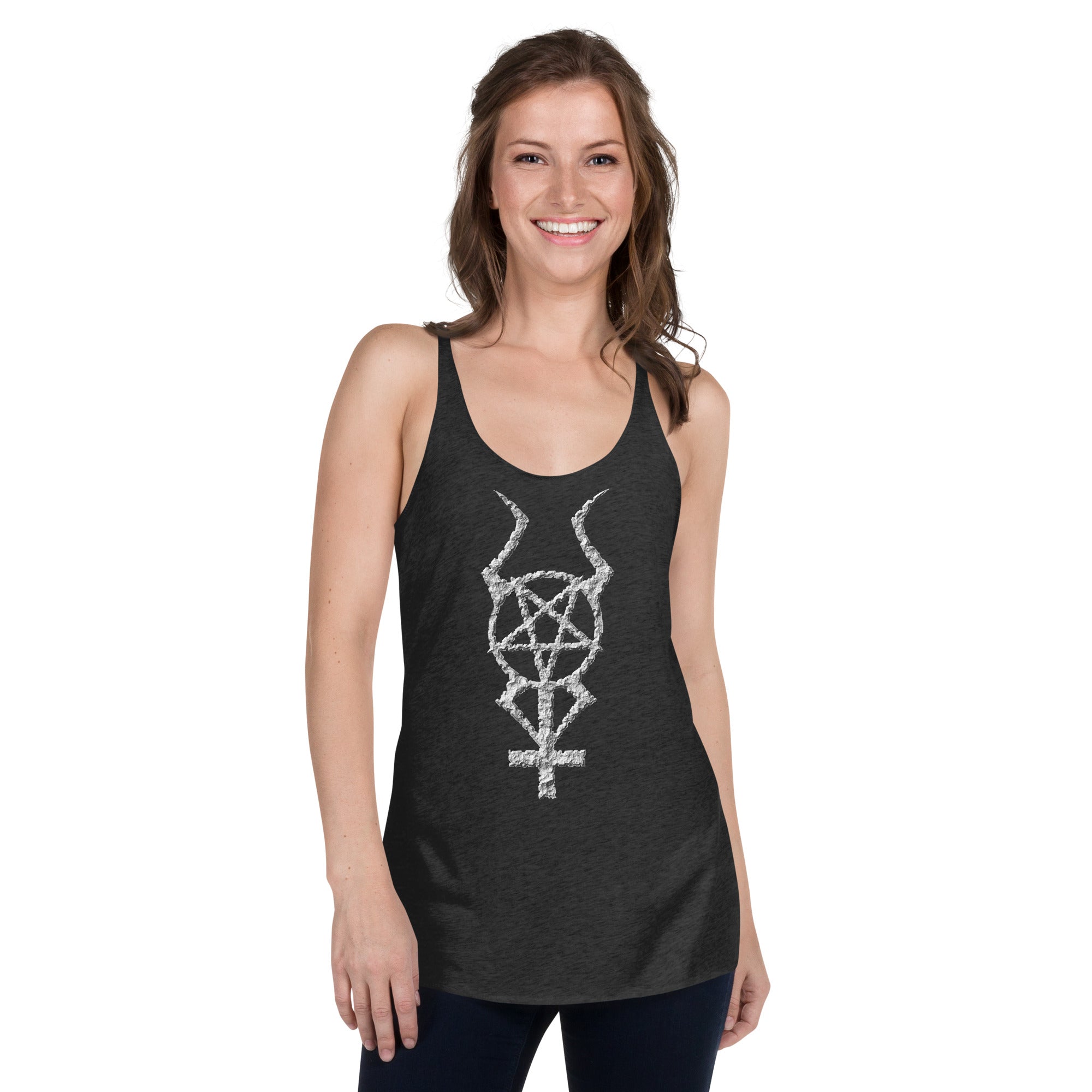 Ancient Stone Horned Pentacross Pentagram Cross Women's Racerback Tank Top Shirt - Edge of Life Designs