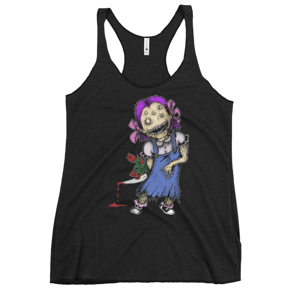 Wicked Little Girl with Bloody Knife Horror Style Women's Racerback Tank Top Shirt - Edge of Life Designs