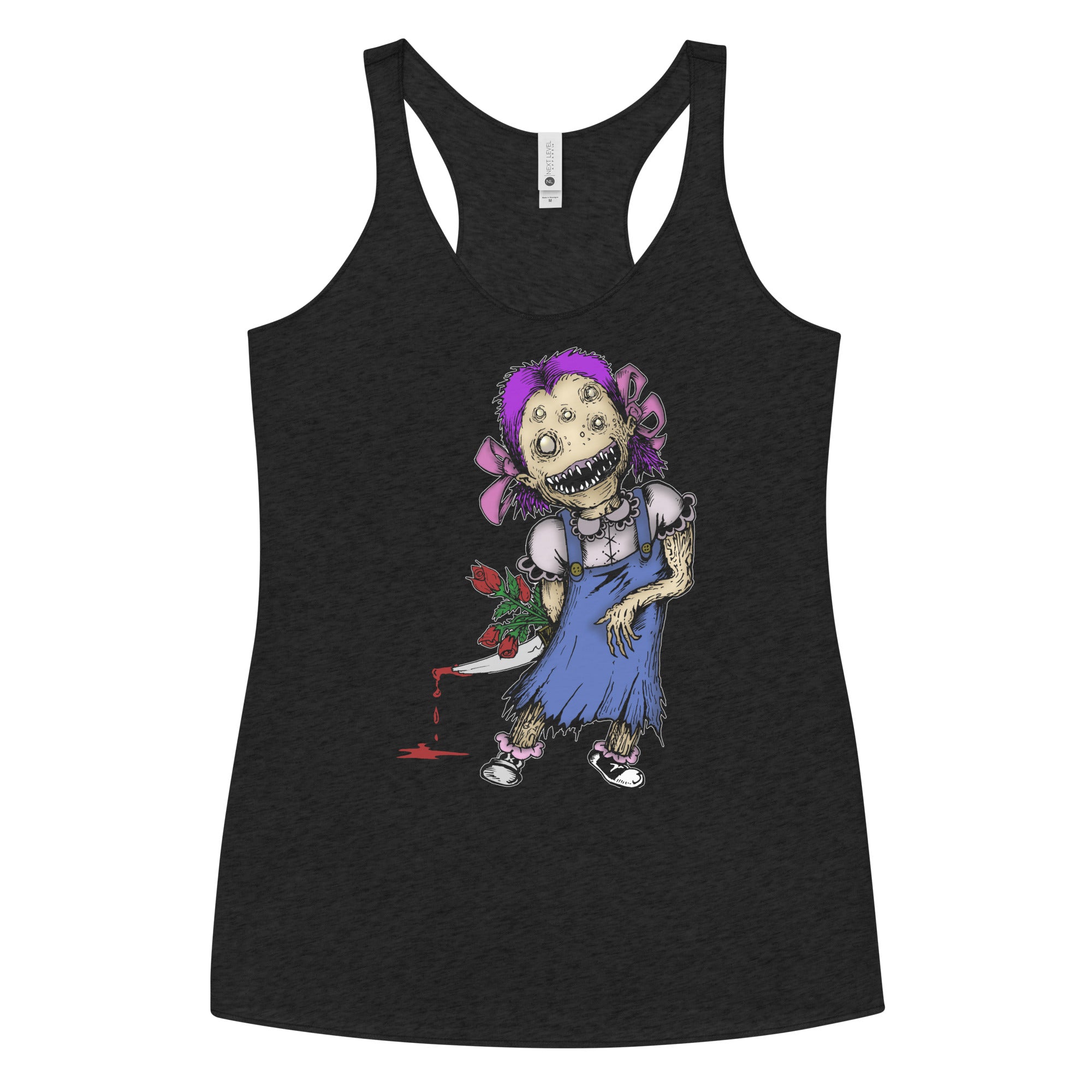 Wicked Little Girl with Bloody Knife Horror Style Women's Racerback Tank Top Shirt - Edge of Life Designs