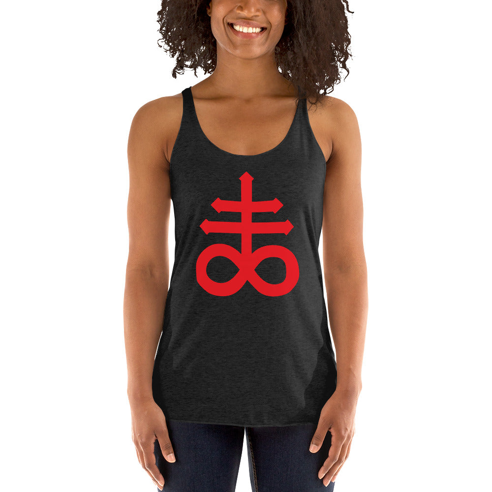 The Leviathan Cross of Satan Occult Symbol Women's Racerback Tank Top Shirt Red Print - Edge of Life Designs