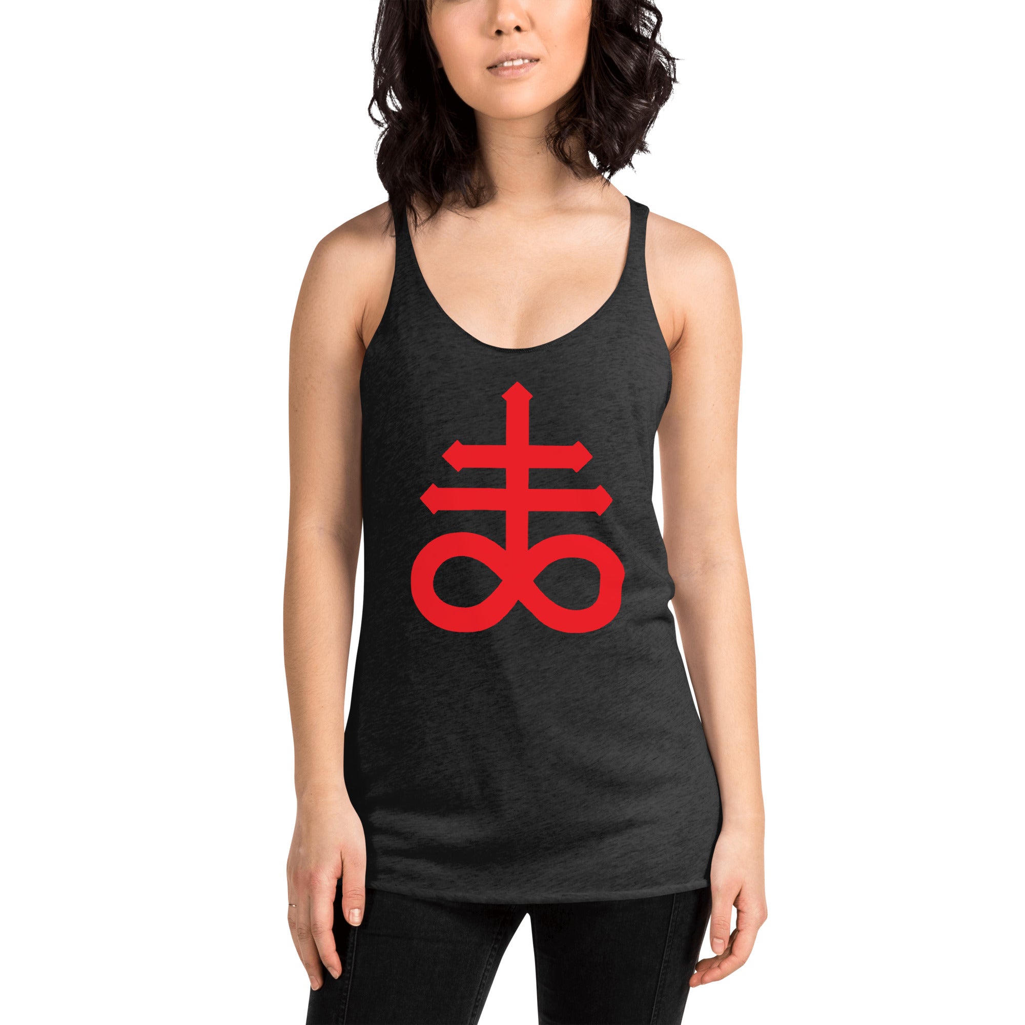 The Leviathan Cross of Satan Occult Symbol Women's Racerback Tank Top Shirt Red Print - Edge of Life Designs