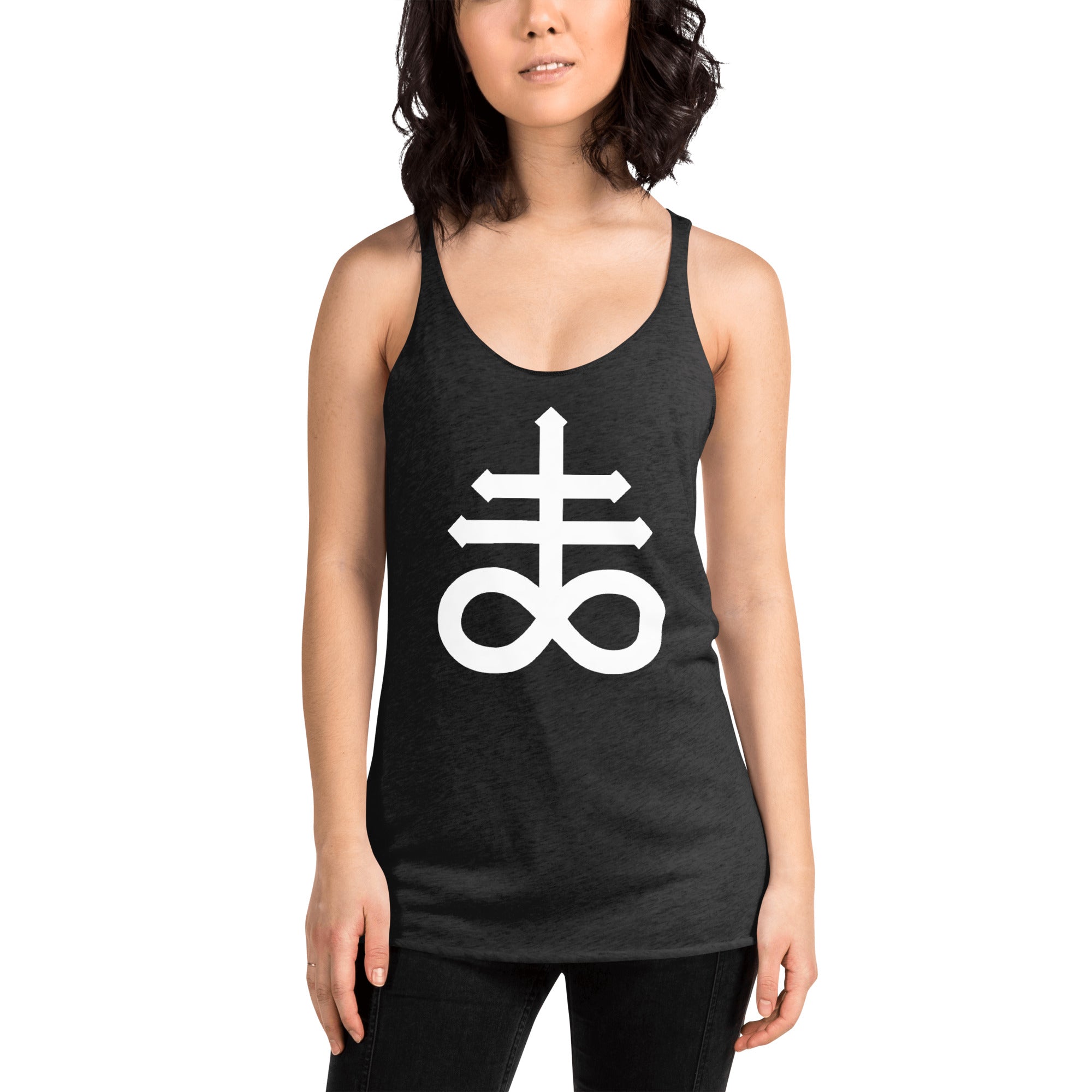 The Leviathan Cross of Satan Occult Symbol  Women's Racerback Tank Top Shirt White Print - Edge of Life Designs