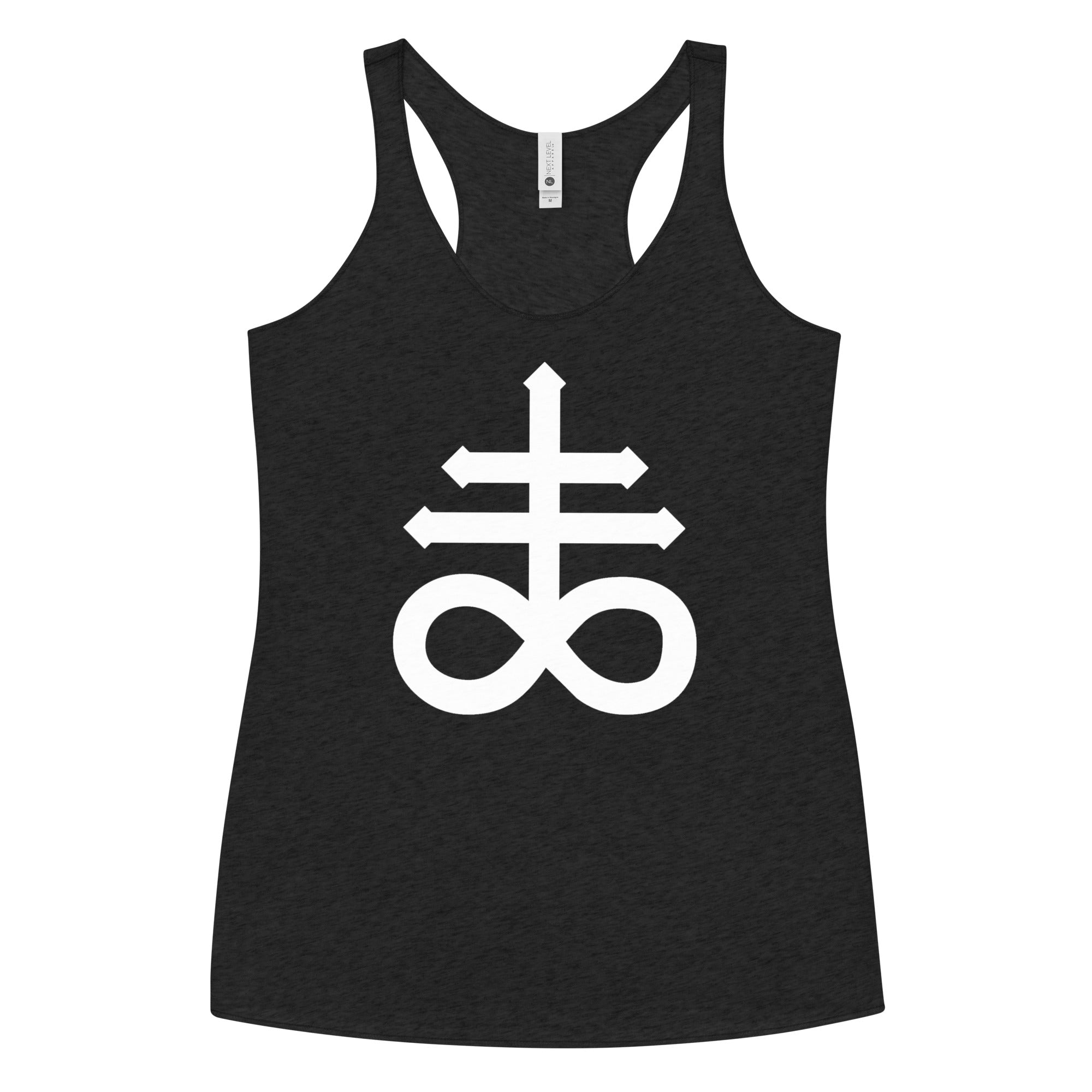 The Leviathan Cross of Satan Occult Symbol  Women's Racerback Tank Top Shirt White Print - Edge of Life Designs