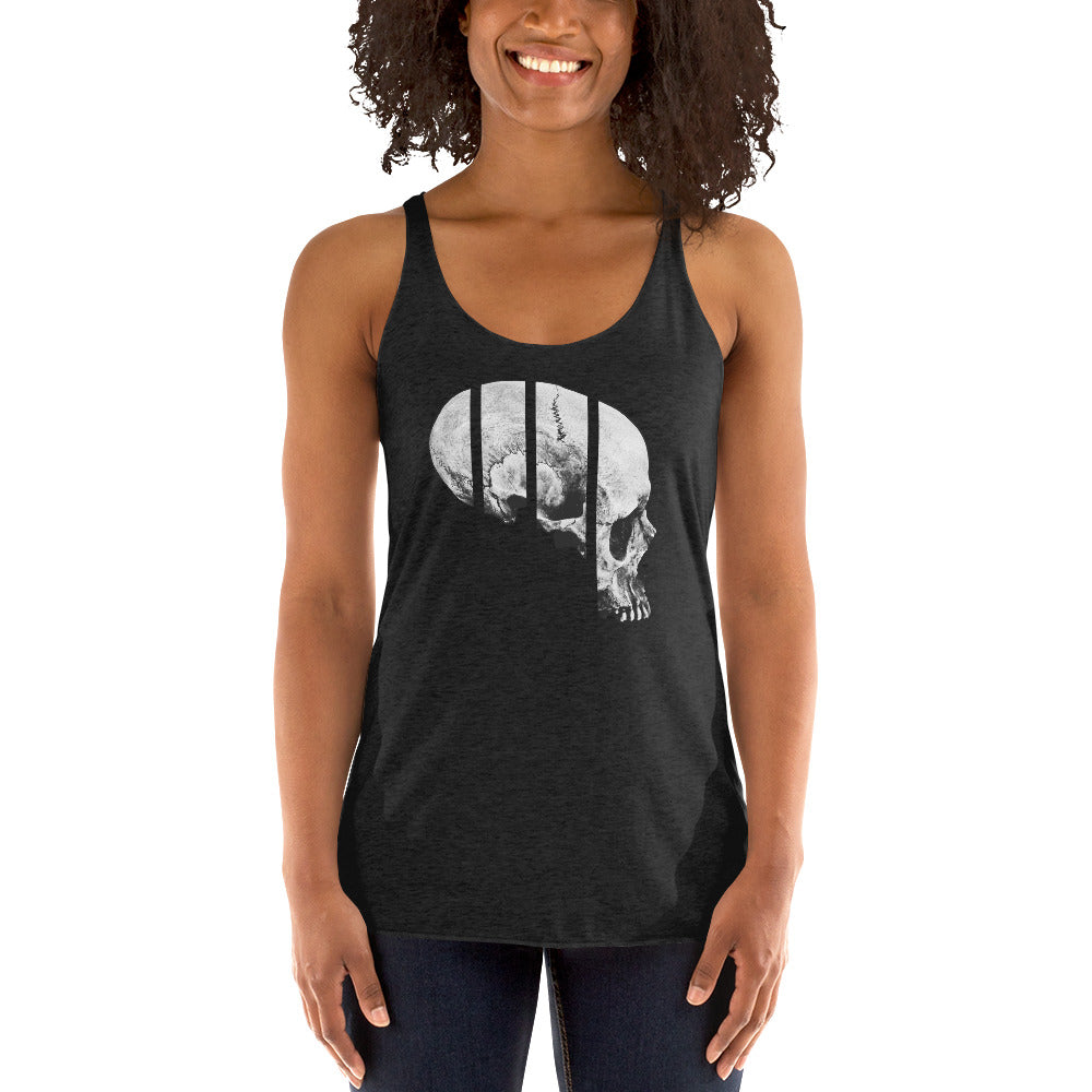 Exploded Elongated Human Skull Women's Racerback Tank Top Shirt - Edge of Life Designs