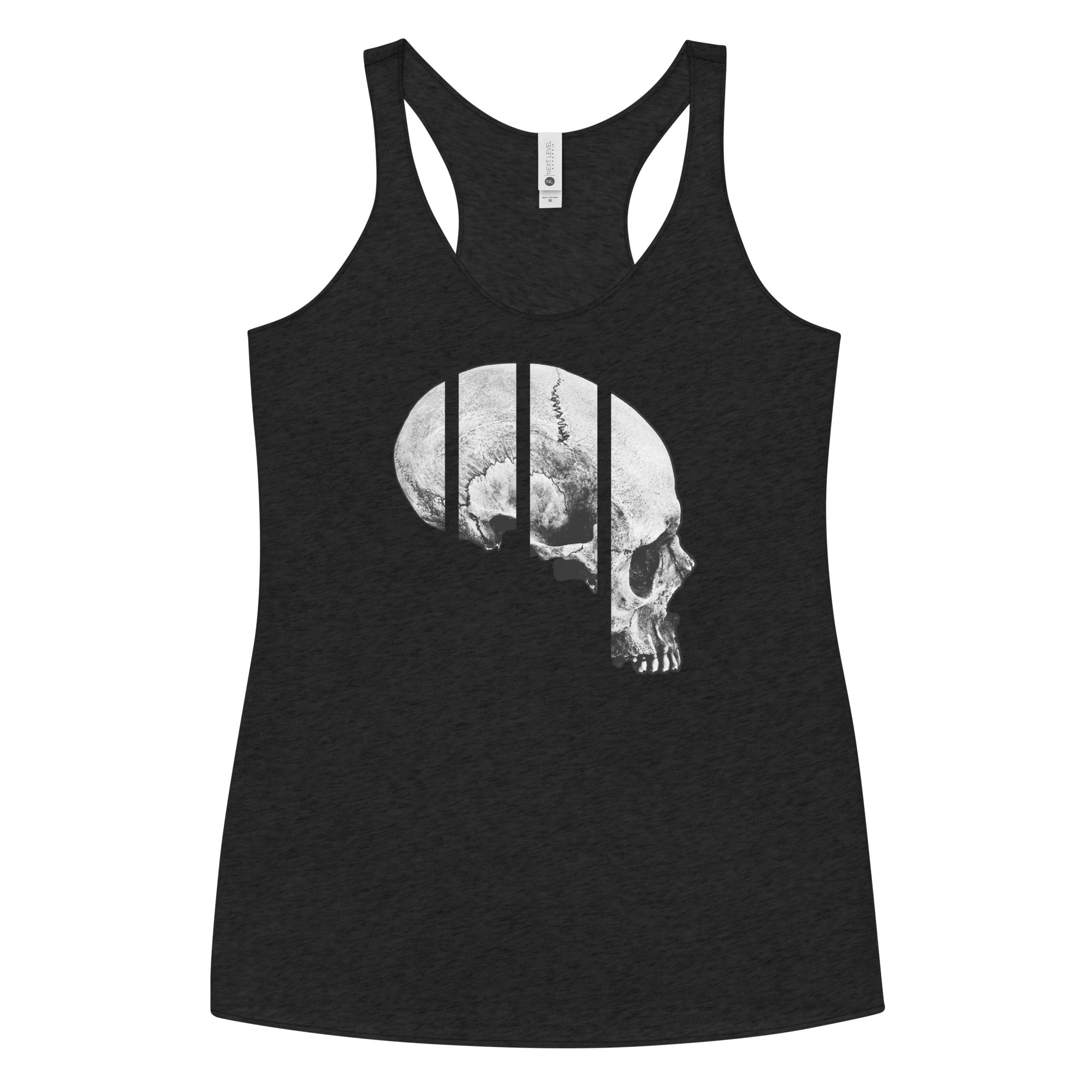 Exploded Elongated Human Skull Women's Racerback Tank Top Shirt - Edge of Life Designs