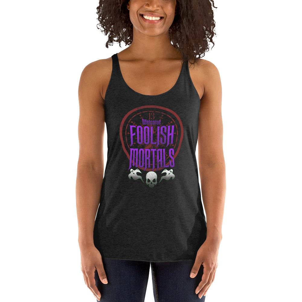 Welcome Foolish Mortals Haunted Mansion Women's Racerback Tank Top Shirt - Edge of Life Designs