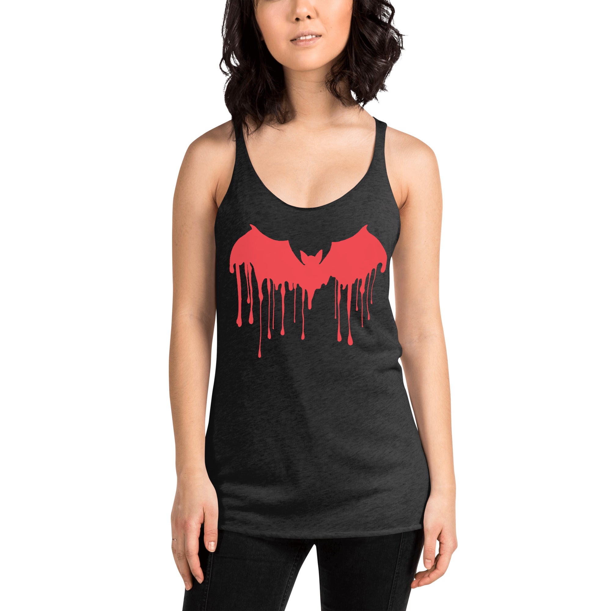 Red Blood Drip Melting Vampire Bat Women's Racerback Tank Top Shirt - Edge of Life Designs