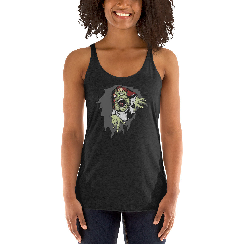 Flesh Eating Zombie Ripping Through Chest Horror Women's Racerback Tank Top Shirt - Edge of Life Designs