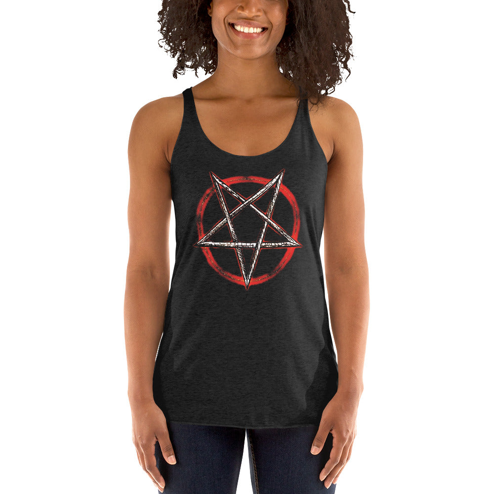 Fire and Brimstone Inverted Pentagram Unholy Women's Racerback Tank Top Shirt - Edge of Life Designs