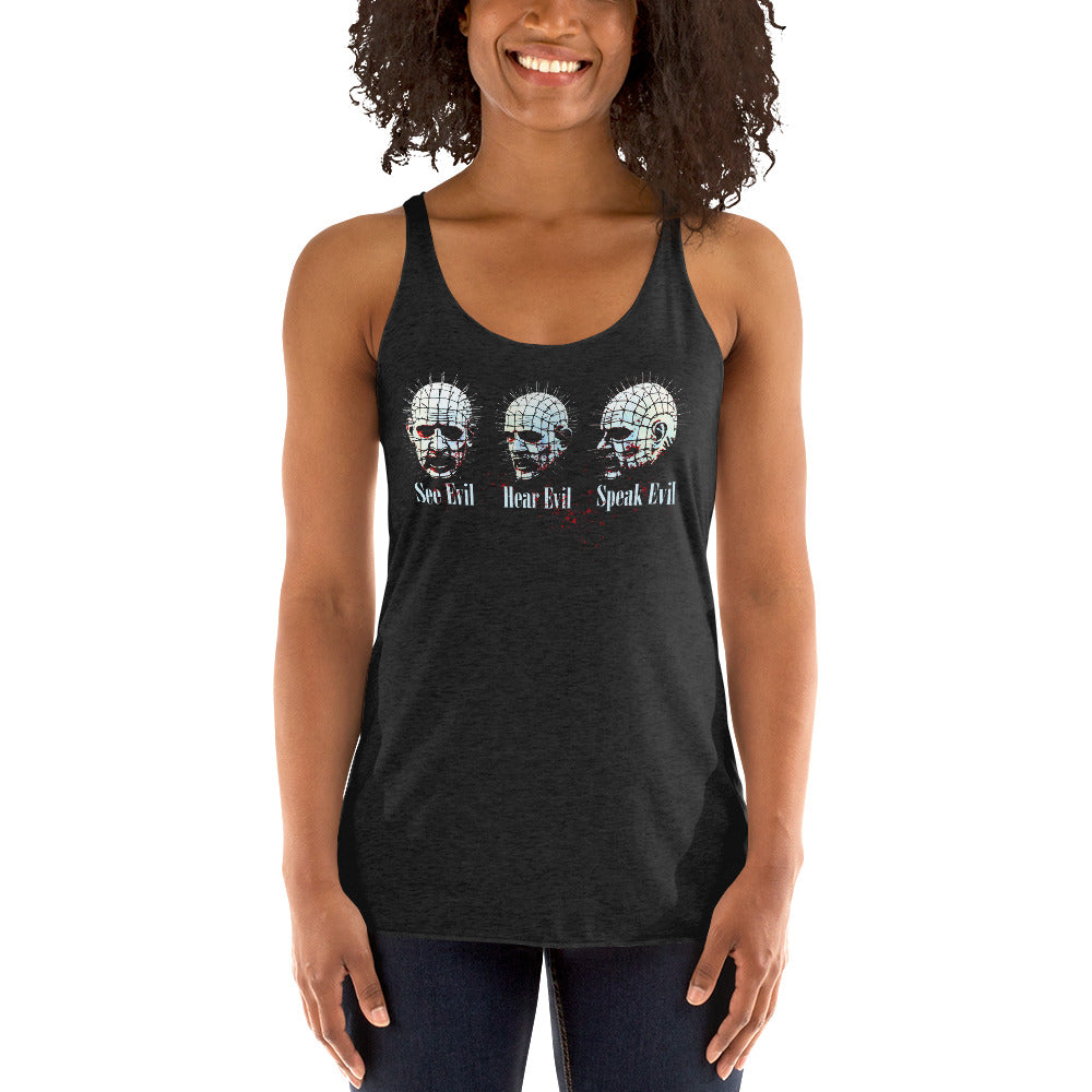 See Evil, Hear Evil, Speak Evil Horror Women's Racerback Tank Top Shirt - Edge of Life Designs