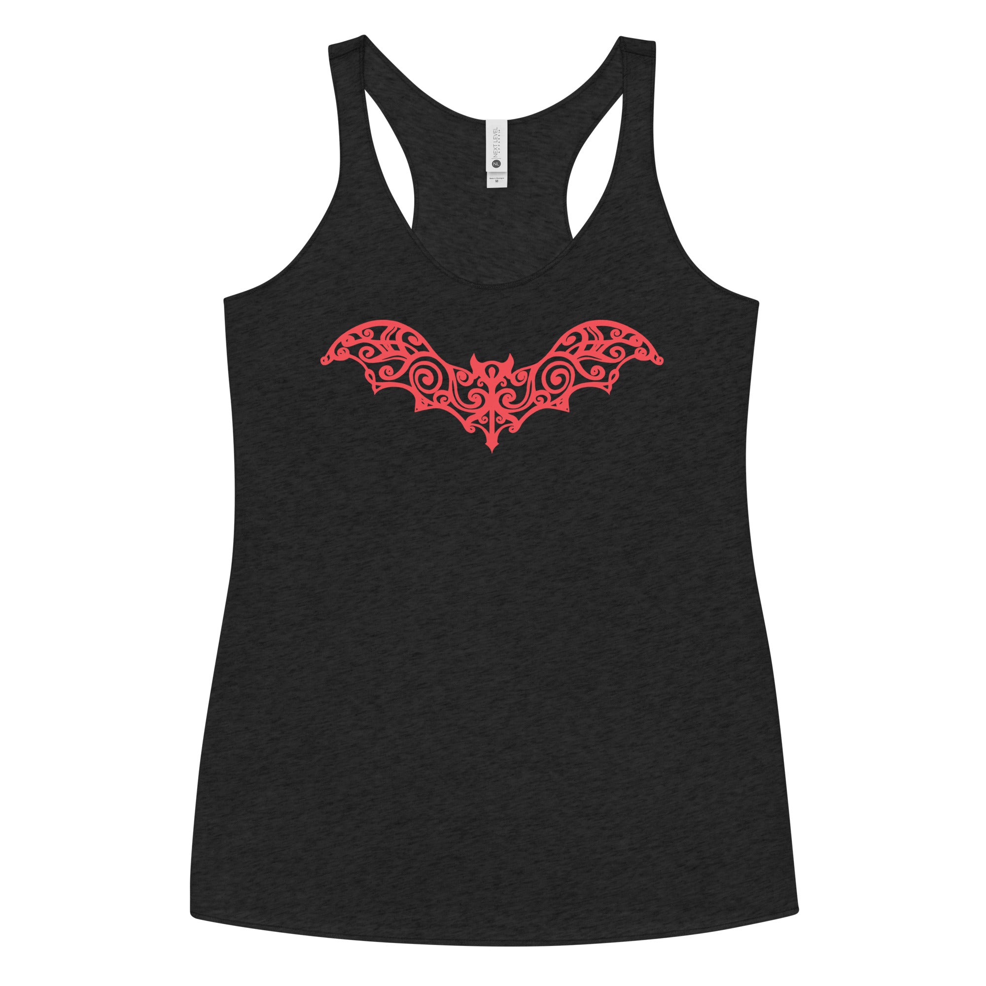 Gothic Wrought Iron Style Vine Bat Women's Racerback Tank Top Shirt Red Print - Edge of Life Designs