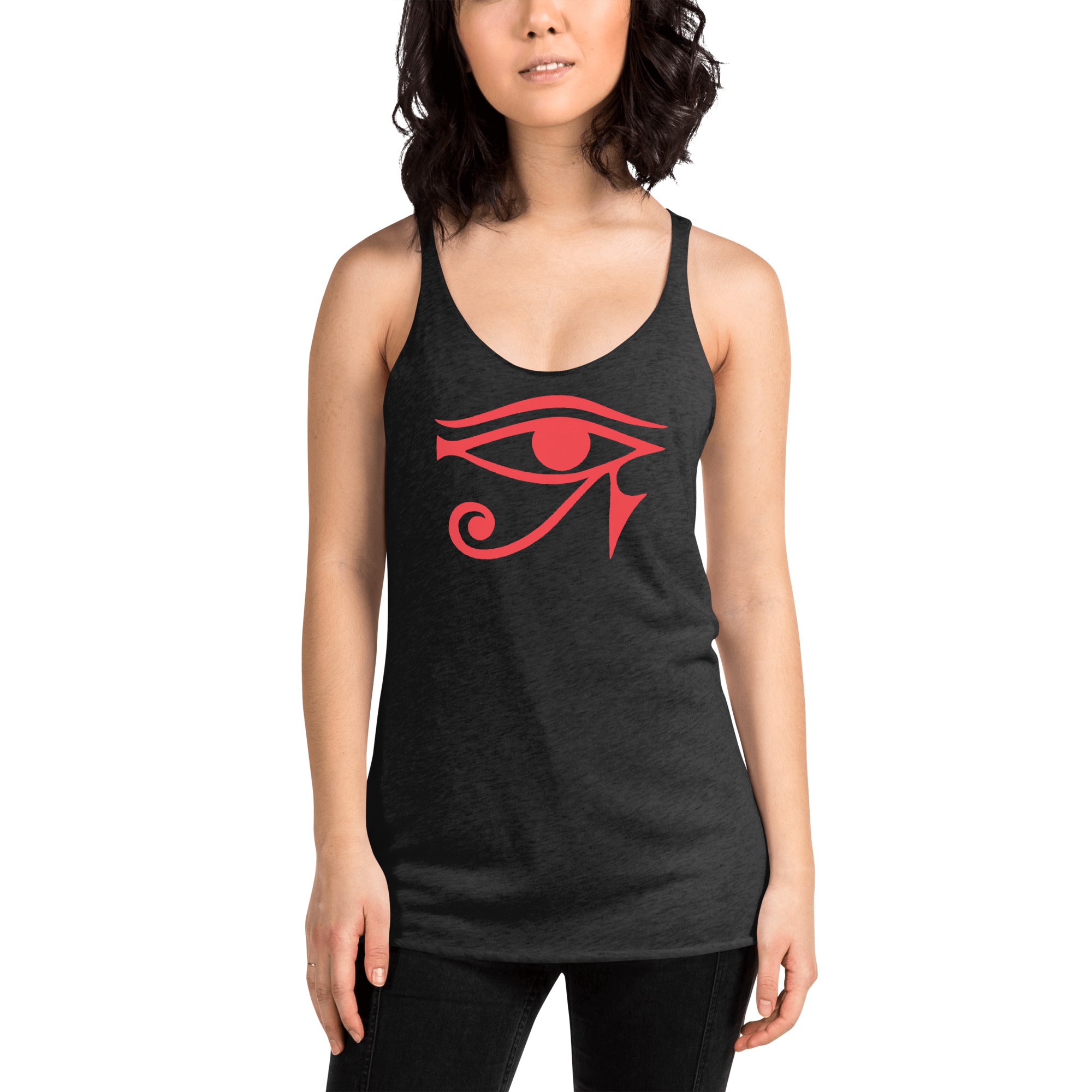 Eye of Ra Egyptian Goddess Women's Racerback Tank Top Shirt Red Print - Edge of Life Designs