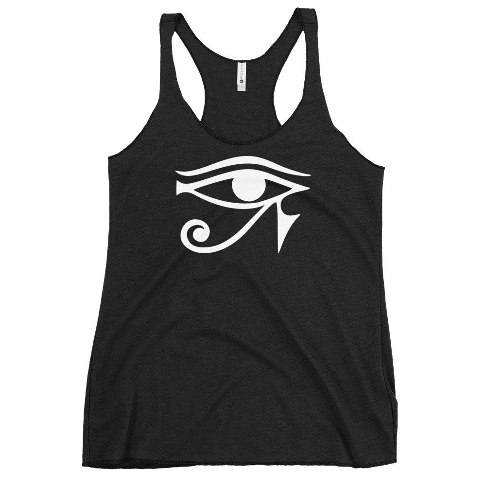 Eye of Ra Egyptian Goddess Women's Racerback Tank Top Shirt White Print - Edge of Life Designs