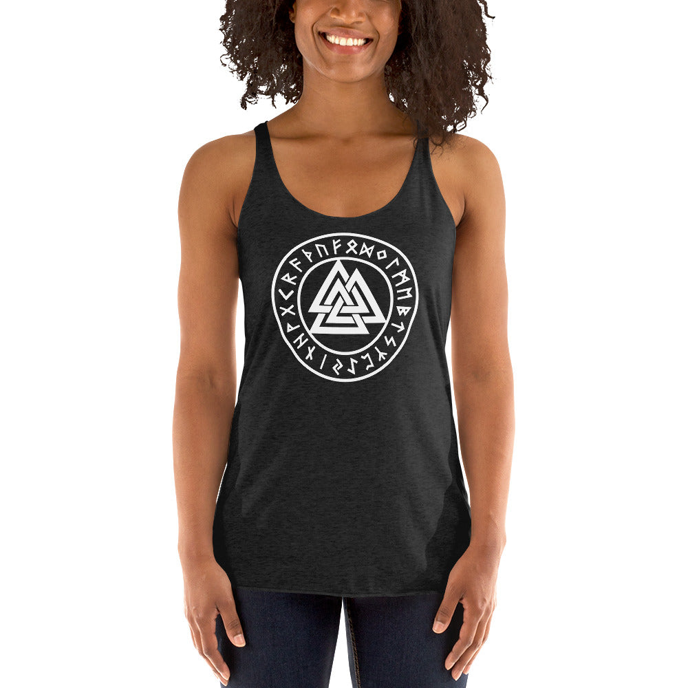 Valknut Symbol with Viking Runes Triangles of Power Women's Racerback Tank Top Shirt - Edge of Life Designs