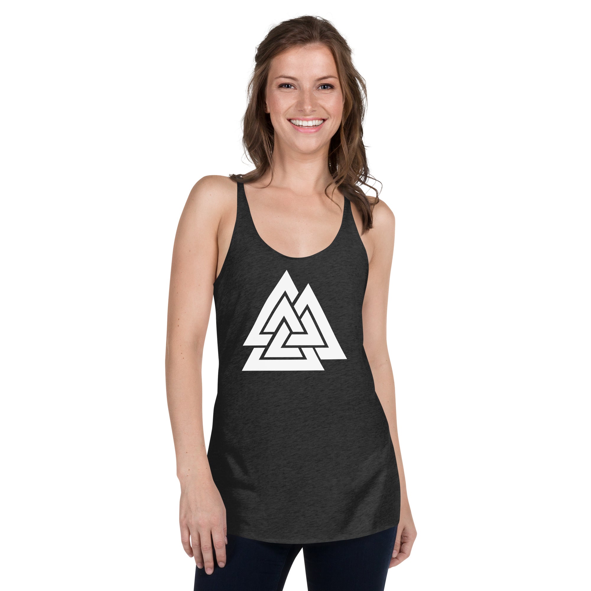 Viking Symbol Valknut Triangles of Power and Glory Women's Racerback Tank Top Shirt - Edge of Life Designs