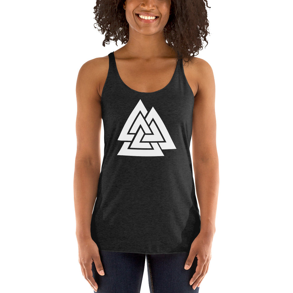 Viking Symbol Valknut Triangles of Power and Glory Women's Racerback Tank Top Shirt - Edge of Life Designs