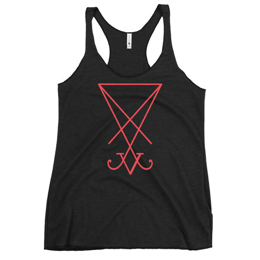 Sigil of Lucifer graphic on women's racerback tank, front view