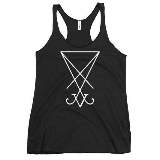 Sigil of Lucifer graphic on women's racerback tank, front view