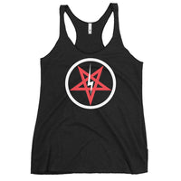 Satanic Sigil & Inverted Pentagram graphic on women's racerback tank, front view