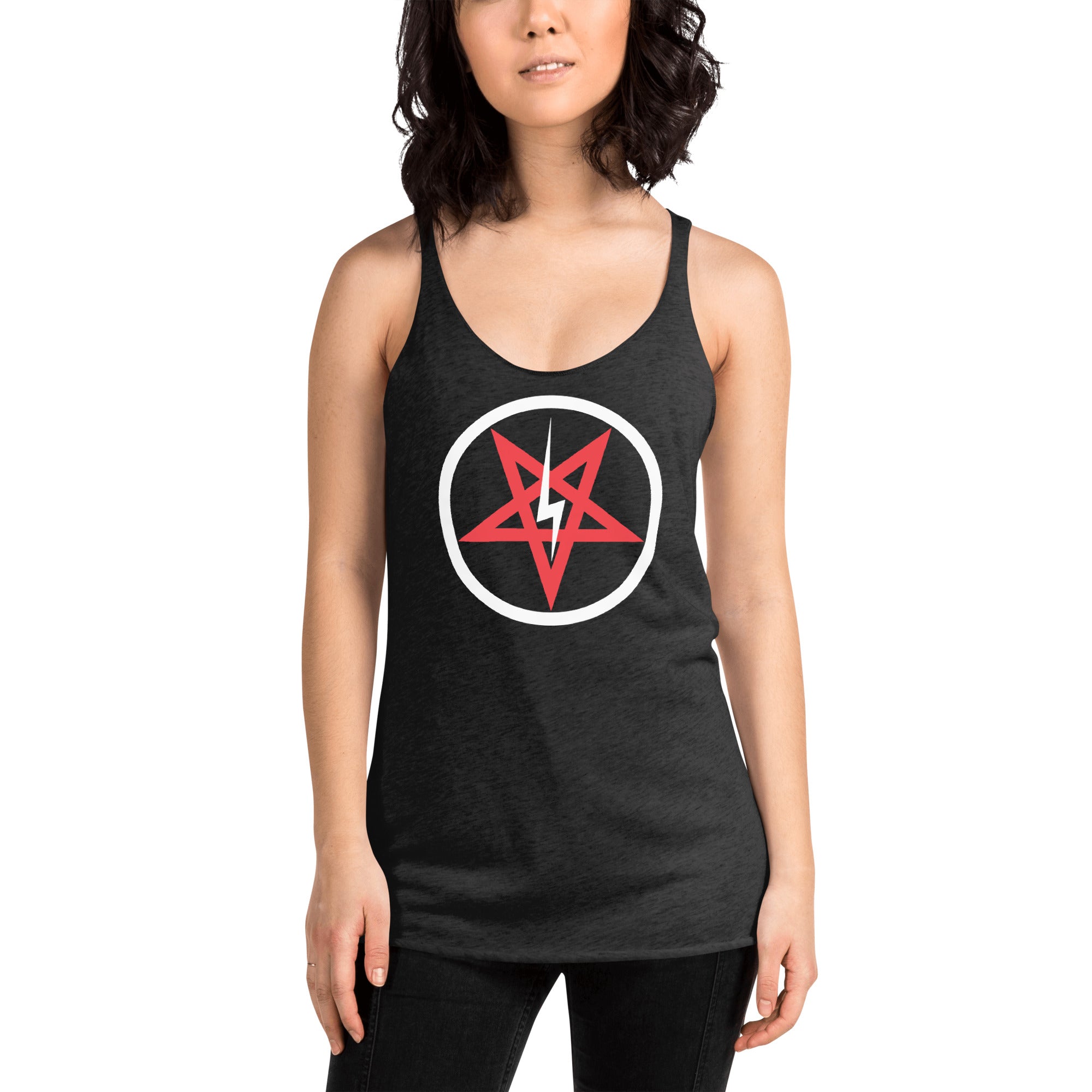 Satanic Church Sigil Bolt Inverted Pentagram Women's Racerback Tank Top Shirt