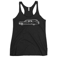 Classic Funeral Hearse graphic on women's racerback tank, front view