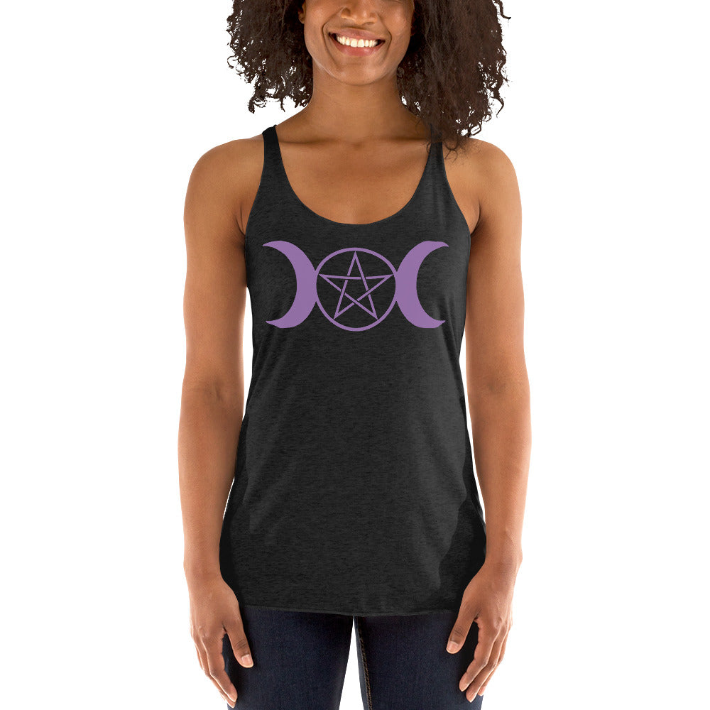 Purple Triple Moon Goddess Wiccan Pagan Symbol Women's Racerback Tank Top Shirt