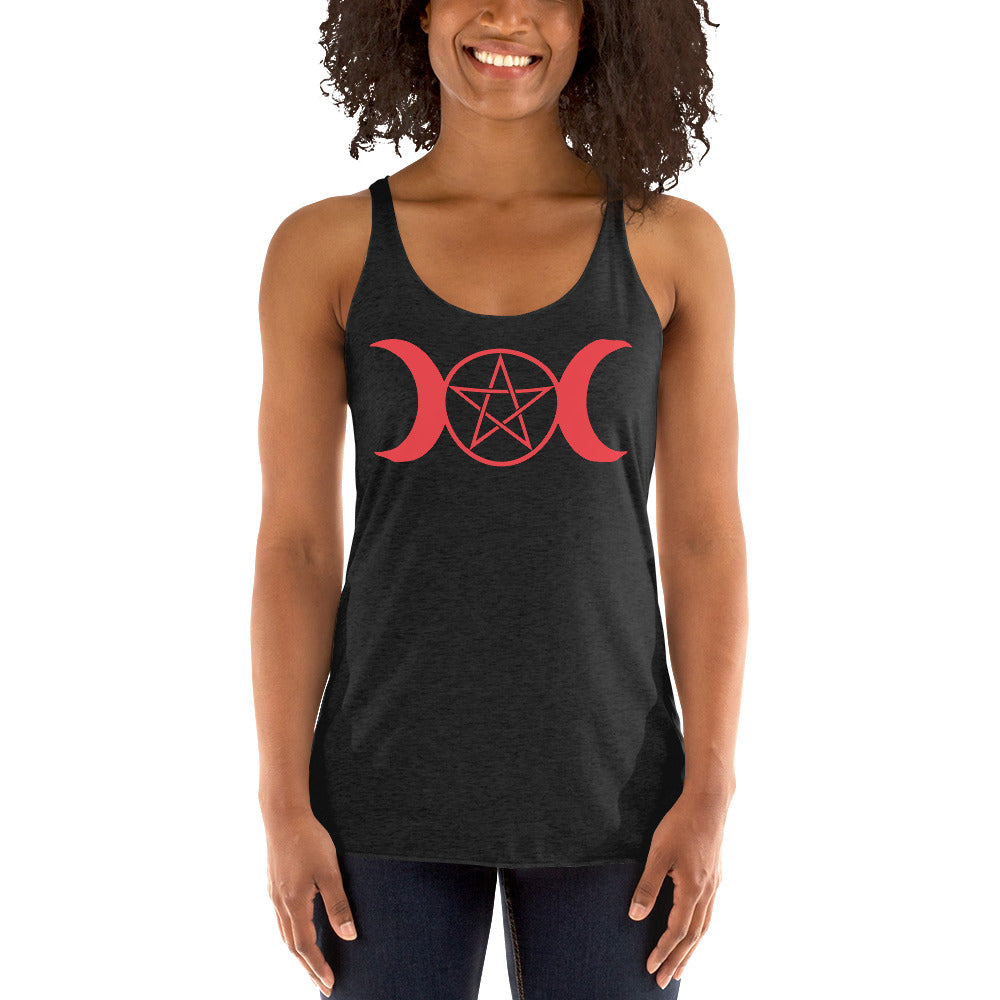 Red Triple Moon Goddess Wiccan Pagan Symbol Women's Racerback Tank Top Shirt
