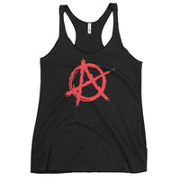 Anarchy Symbol graphic on women's racerback tank, front view