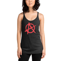 Anarchy Symbol graphic on women's racerback tank, front view