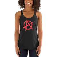 Anarchy Symbol graphic on women's racerback tank, front view