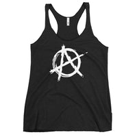 Anarchy Symbol graphic on women's racerback tank, front view