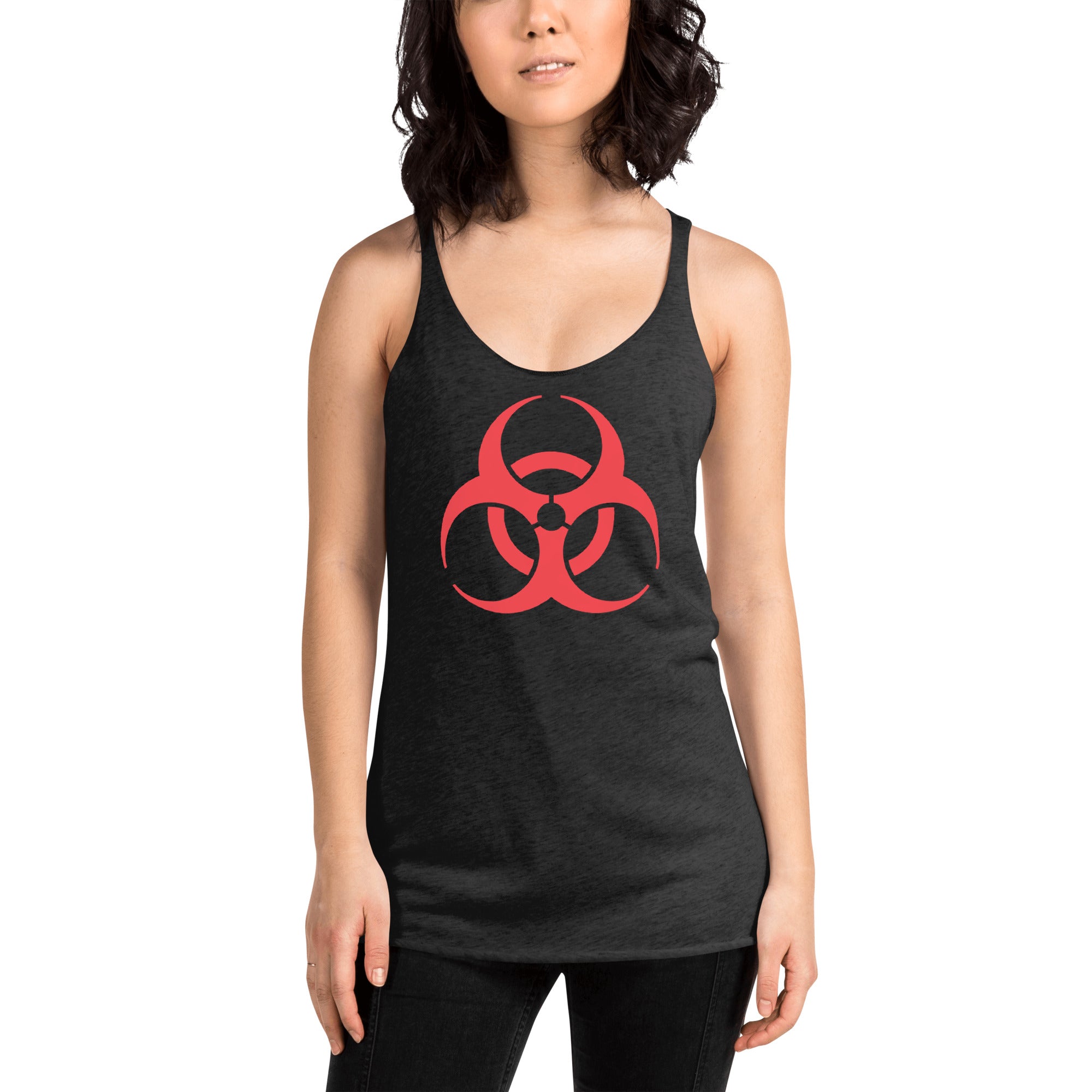 Red Biohazard Sign Toxic Chemical Symbol  Women's Racerback Tank Top Shirt