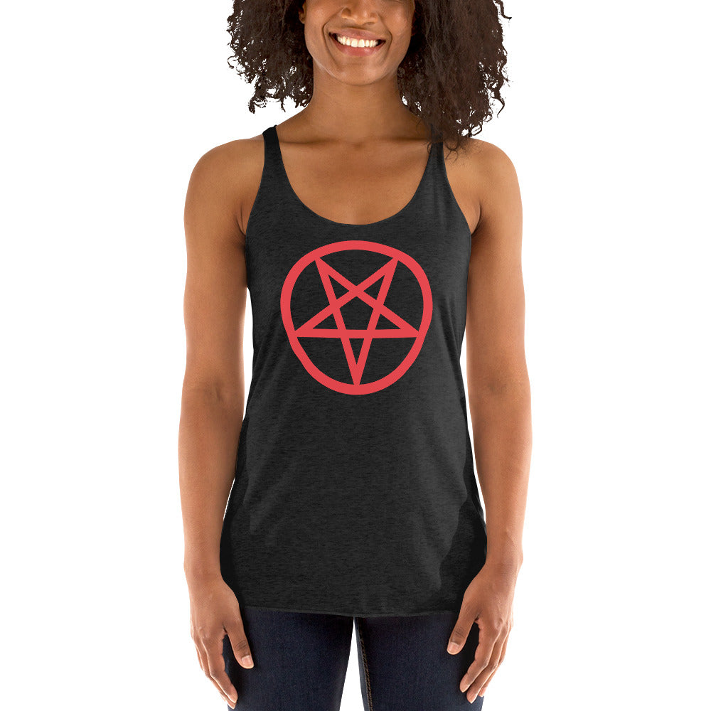 Red Classic Inverted Pentagram Occult Symbol Women's Racerback Tank Top Shirt