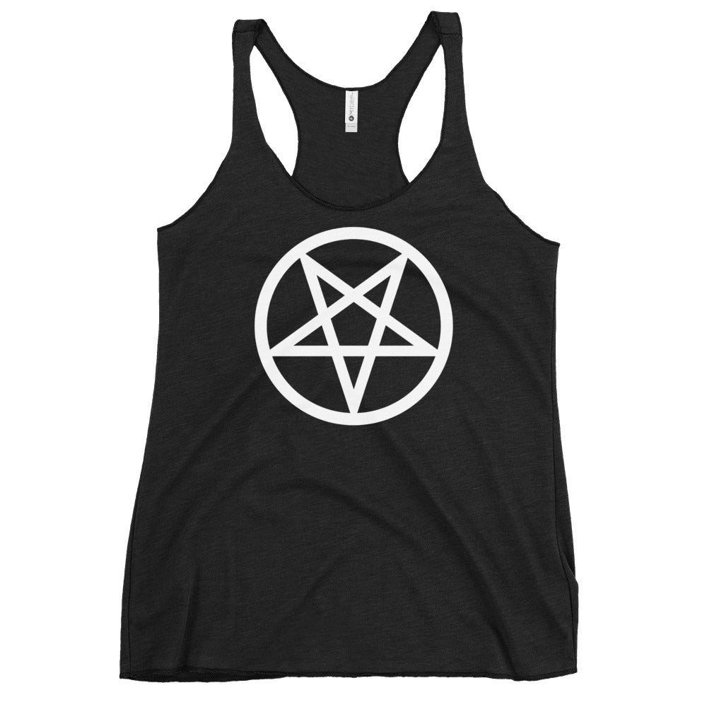 Inverted Pentagram graphic on women's racerback tank, front view