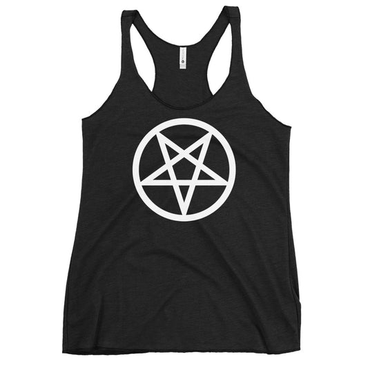 Inverted Pentagram graphic on women's racerback tank, front view