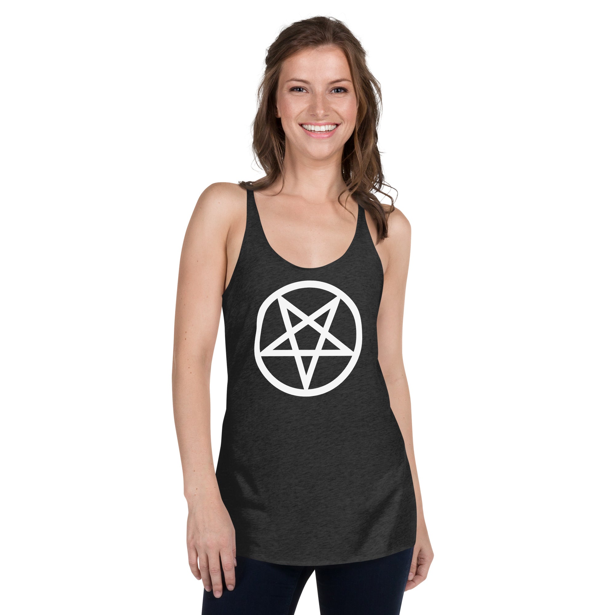 White Classic Inverted Pentagram Occult Symbol Women's Racerback Tank Top Shirt