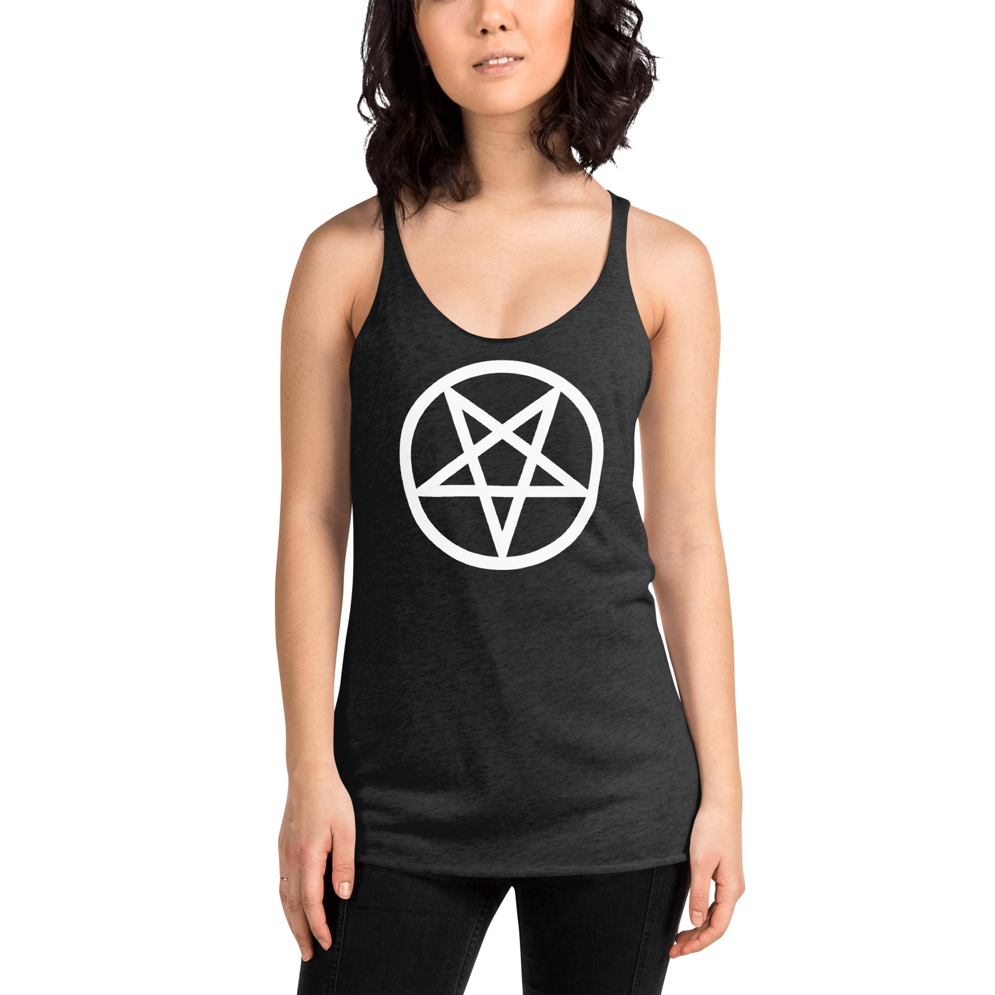 White Classic Inverted Pentagram Occult Symbol Women's Racerback Tank Top Shirt
