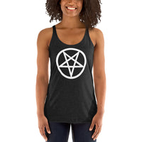 Inverted Pentagram graphic on women's racerback tank, front view