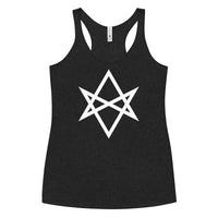 Unicursal Hexagram graphic on women's racerback tank, front view