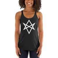 Unicursal Hexagram graphic on women's racerback tank, front view