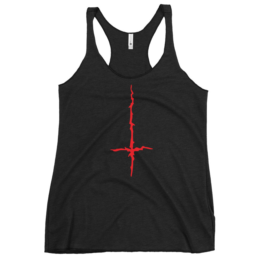 Red Melting Inverted Cross Black Metal Style Women's Racerback Tank Top Shirt