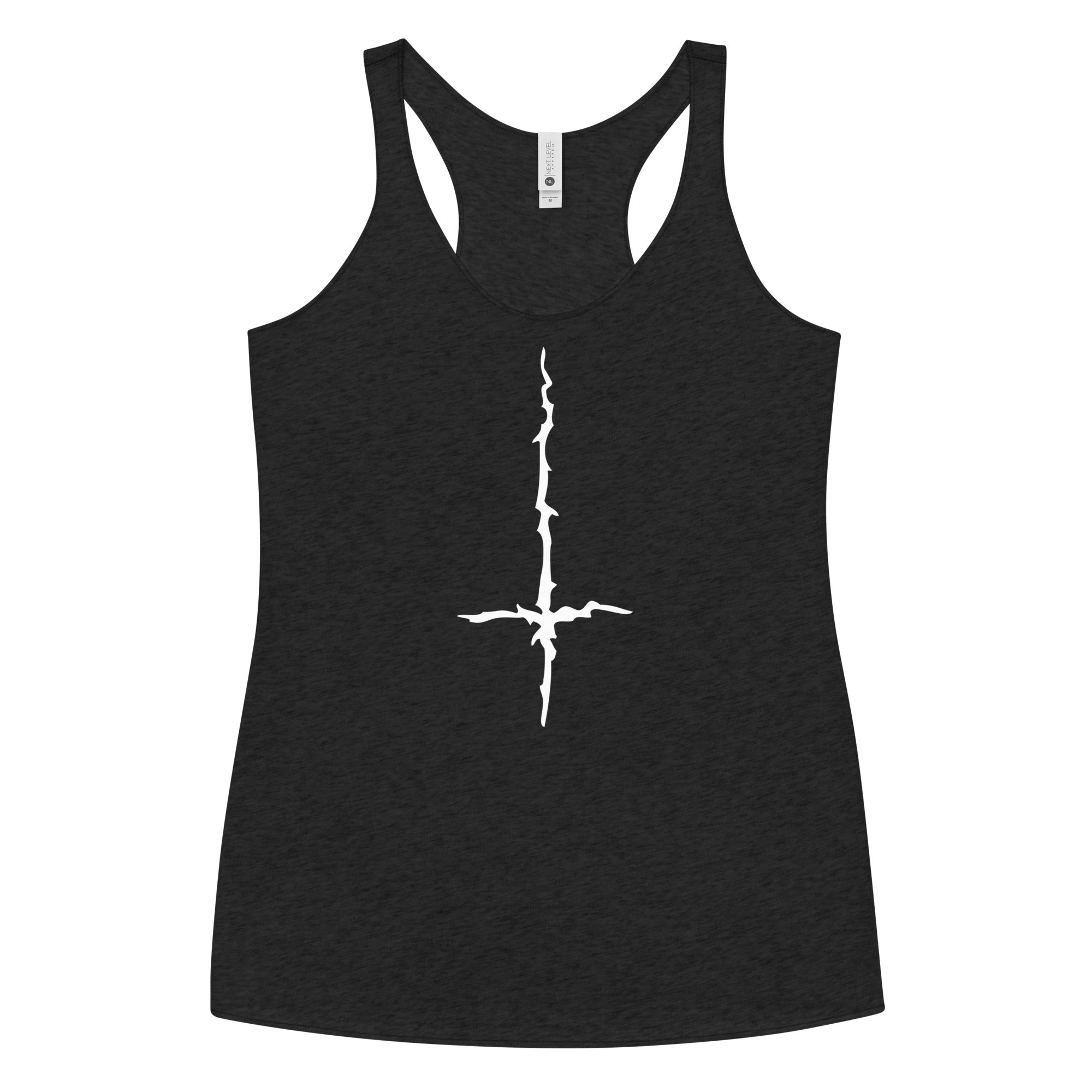 White Melting Inverted Cross Black Metal Style Women's Racerback Tank Top Shirt